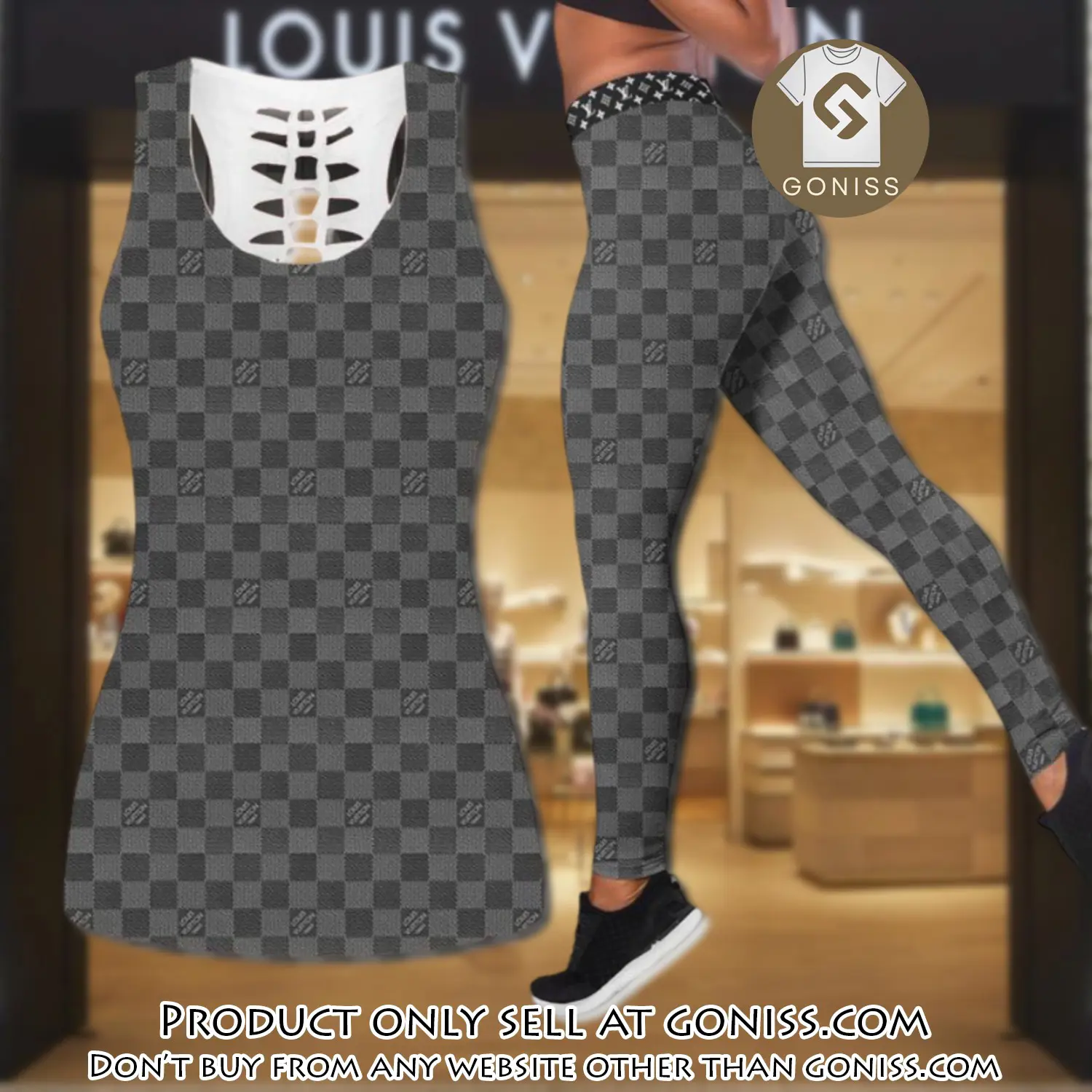 Louis vuitton grey tank top leggings set luxury brand lv for women yoga gym gn0446596